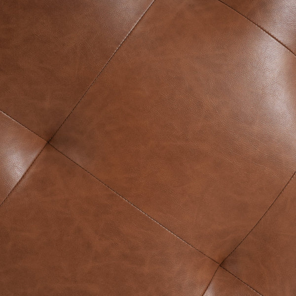 English Elm Christopher Knight Home® - Upholstered Round Button Tufted Ottoman in Orange/Dark Brown PU Leather — Plush Foam, Pocket Coil Comfort N757P233408T