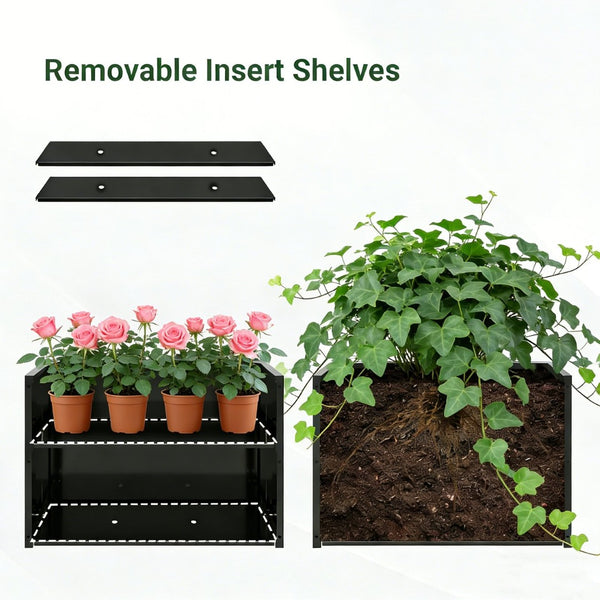 English Elm Tall Galvanized Metal Raised Planter with Integrated Trellis Outdoor Privacy Screen W1586P455892