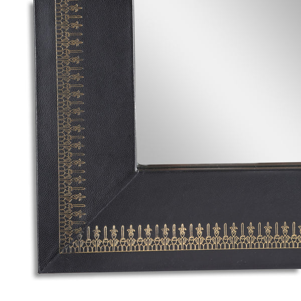 English Elm Christopher Knight Home® - Wall Black Mirror Handcrafted Leather Frame with Gold Embossing — Boho Tempered Glass Accent (27") 68949.00