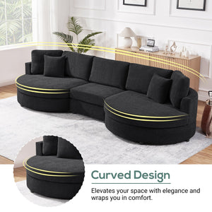 English Elm Christopher Knight Home® - 3-seater Curved Chenille Sofa with Plush 7.5" Seat Cushions and Two Pillows for Stylish Living Black N763S000020B