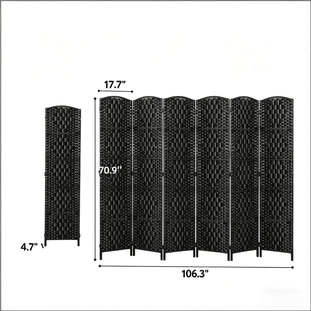 English Elm Stylish Six Panel Wicker Folding Screen Hand Woven Paper Rope Arched Boho Room Divider T3971P500454