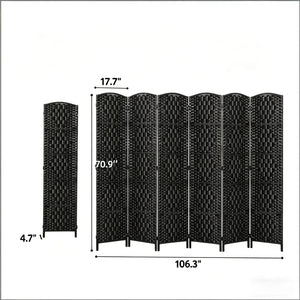 English Elm Stylish Six Panel Wicker Folding Screen Hand Woven Paper Rope Arched Boho Room Divider T3971P500454