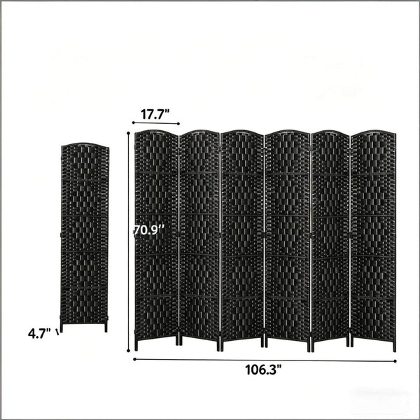 English Elm Stylish Six Panel Wicker Folding Screen Hand Woven Paper Rope Arched Boho Room Divider T3971P500454