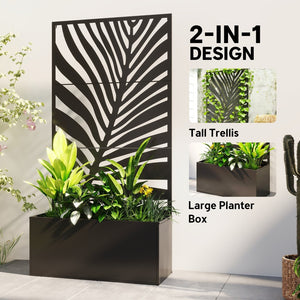English Elm Outsunny Galvanized Steel Raised Planter with Built-in Trellis for Vertical Garden Growth W2225P485568