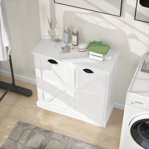 English Elm Two-Compartment Modern Tilt-Out Laundry Sorter Cabinet White – Space-Saving Organizer, Durable UV Finish, 100lb Load-Bearing Capacity W282P190993