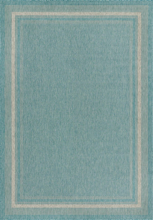 Unique Loom Outdoor Border Soft Border Machine Made Border Rug Aquamarine, Ivory 8' 0" x 11' 4"