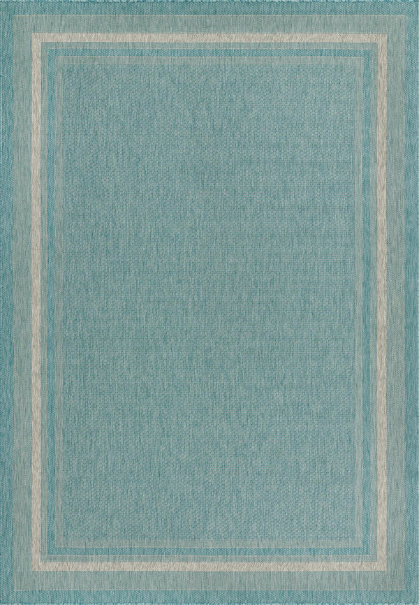 Unique Loom Outdoor Border Soft Border Machine Made Border Rug Aquamarine, Ivory 8' 0" x 11' 4"