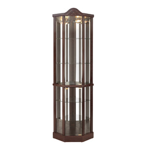 English Elm Lighted Corner Curio Cabinet With Adjustable Shelves, Carved Cherry Finish, Ideal For Home Display W1758P300127