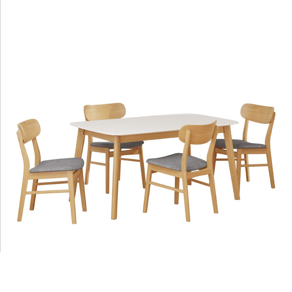 English Elm [video] 5 Piece Mid-century Rubberwood Dining Set with Cushioned Chairs for Modern Homes Dark Grey,White+Oak N759S005002E