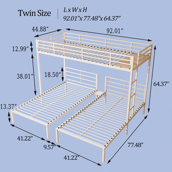 English Elm Triple Metal Bunk Bed for Kids Shared Rooms Separates Into Three Twin Beds W5635S00004
