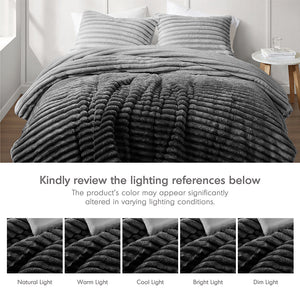 JLA Home Intelligent Design - Fluffy ribbed plush comforter set with 300gsm loft, Oeko-Tex certified, cloud-like warmth ready to use Grey Ombre AM10-0382