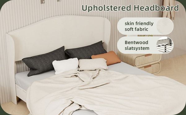 English Elm Velvet Tufted Queen Platform Bed Diamond Headboard for Elegant Master Bedroom Beige W1935P361022