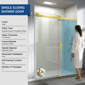 English Elm 56" Frameless Sliding Shower Door Tempered Glass Soft Close Matte Hardware Alcove Fit Gold+Glass W1920P385328