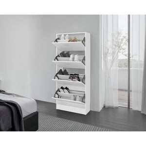 English Elm White Slim Vertical Shoe Cabinet Four Doors Entryway Storage Melamine Finish B062P486515