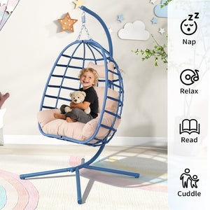 English Elm Egg Hanging Chair with Stand Pe Rattan Swing Seat Washable Cushion Patio Bedroom T5880P497434