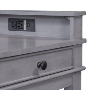 English Elm TREXM Retro 4-Piece Bar Dining Set with 3 Storage Drawers, Compact Counter Height Space-Saver Gray ST000135AAE