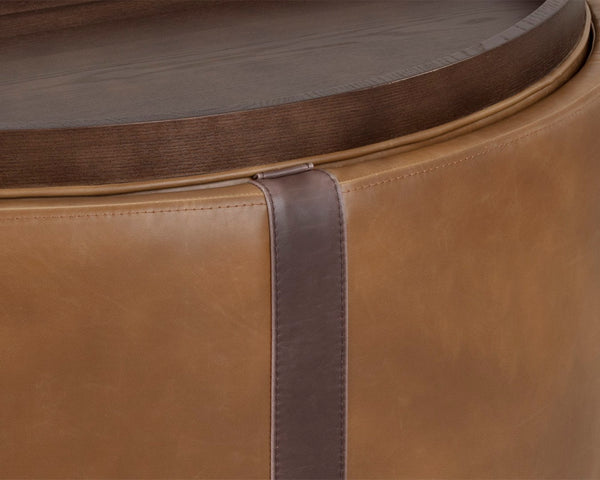 Sunpan BORELLI Wheeled Storage Ottoman - Stylish Tobacco Tan Faux Leather with Autumn Chestnut Accent 107522V