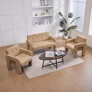 English Elm Nordic Ergonomic Double Armchair Upholstered Chenille Sofa 2-Seater Compact Lounge Chair 550LB Capacity Yellow W395P380536