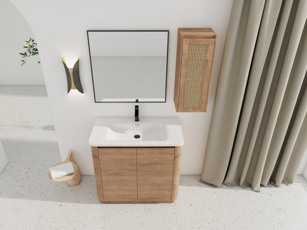 English Elm 36'' Freestanding Bathroom Vanity With Glossy Ceramic Sink & Soft-Close Doors For Stylish Storage W999S00402