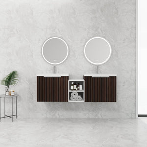 English Elm 60 Inch Soft Close Doors Bathroom Vanity Set With Stylish Resin Sink & Ample Storage Solutions W999S00260