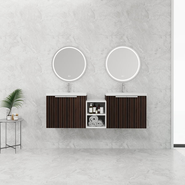 English Elm 60 Inch Soft Close Doors Bathroom Vanity Set With Stylish Resin Sink & Ample Storage Solutions W999S00260