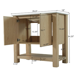 English Elm Christopher Knight Home® - 36" Modern Wall-Mounted Bathroom Vanity with Ceramic Sink, Soft-Close Doors, Fluted Accent & Open Shelves Antique Natural N817P245321N
