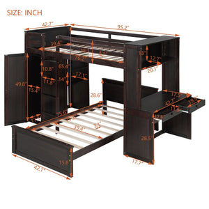 English Elm Twin Loft Bed System with Wardrobe Desk and Shelving for Kids Shared Bedroom Espresso LT000820AAP-1