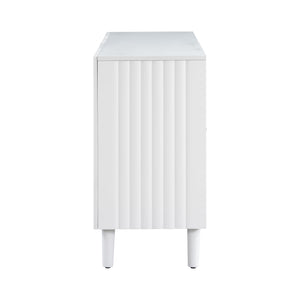 English Elm U_STYLE Four-Door Sideboard with Wavy Panel Doors, Cylindrical Wood Legs, Sleek Metal Handles, 67" länge White N711P186790K