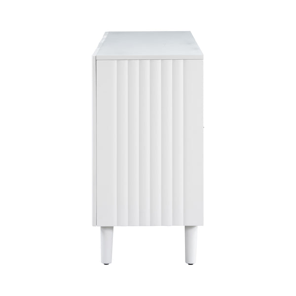 English Elm U_STYLE Four-Door Sideboard with Wavy Panel Doors, Cylindrical Wood Legs, Sleek Metal Handles, 67" länge White N711P186790K