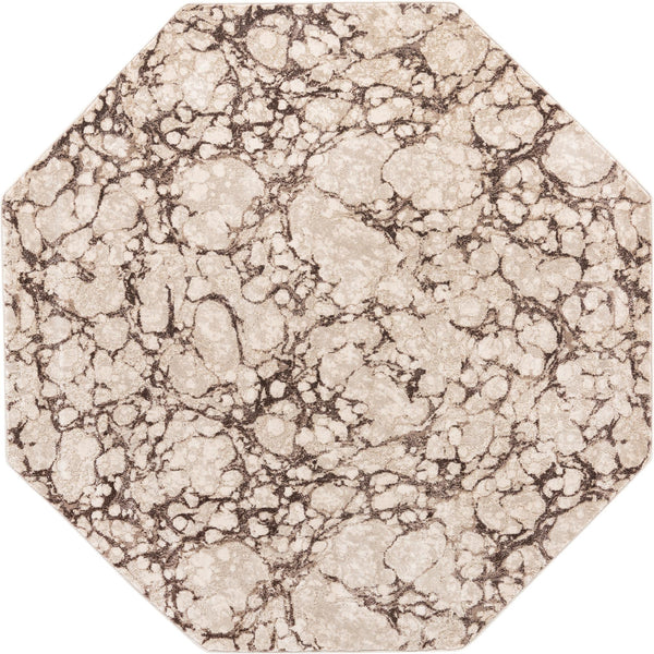 Unique Loom Oasis Breeze Machine Made Abstract Rug Brown, Beige/Ivory 7' 1" x 7' 1"