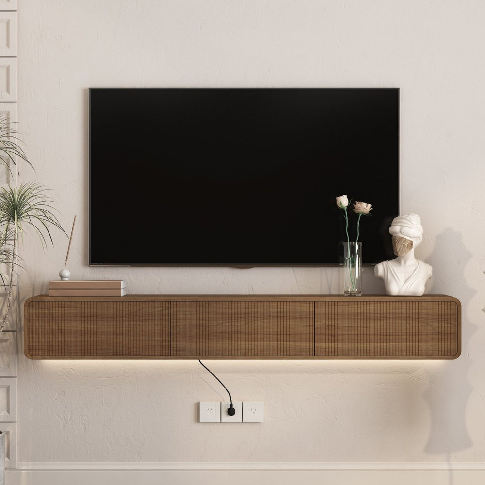 English Elm Floating Wall Mounted Tv Stand with Led Ambiance for Modern Living Rooms 69 Inch W1321P450663