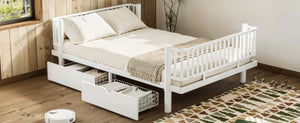 English Elm Full Size Metal Platform Storage Bed Low Profile Steel Frame with Built-in Drawers Light White W5305P471351