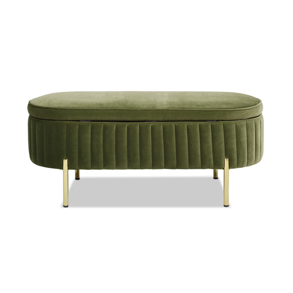 English Elm Jennifer Taylor Home - Chloe Olive Green Storage Bench in Performance Velvet with Flip-Top Compartment and Satin Gold Legs B2719P238527