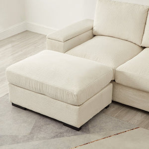 English Elm 122"l Corduroy Sectional with Dual Ottomans Modular U-shape Sofa for Modern Living Beige W1669S00020