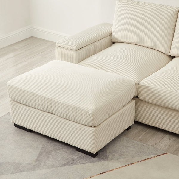 English Elm 122"l Corduroy Sectional with Dual Ottomans Modular U-shape Sofa for Modern Living Beige W1669S00020