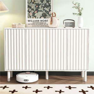 English Elm ON-TREND Farmhouse Storage Cabinet with Gourd Legs, Adjustable Shelves, Anti-Tip Tall Pantry Unit White N721P205785K