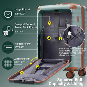 English Elm Luggage 5 Piece Abs Hardshell Travel Set with Usb Port Spinner Wheels and Tsa Lock Antique Blue Green N732P265290M