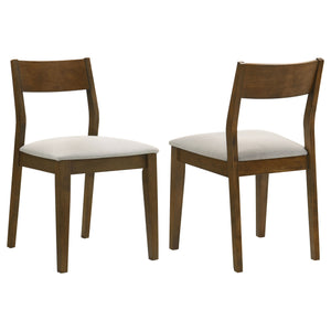 English Elm Warren Dark Brown Upholstered Dining Chairs Set of 2 — Tapered Leg, Rectangular Back, Beige Fabric Comfort B062P374088