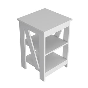 English Elm Side Rossville White Side Table with Dual Shelves for Living Room, Versatile Nightstand, Modern Engineered Wood Finish B092P191181