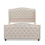 English Elm Marcella Upholstered Shelter Headboard Bed Set, Queen, Sky Neutral Beige Polyester