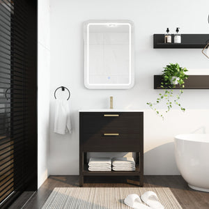 English Elm 30 inch Freestanding Bathroom Vanity with Ceramic Sink, 2 Soft-Close Drawers, Golden Metal Handles, Sturdy Legs, Easy Install — Durable Storage & Elegant Finish W999S00121