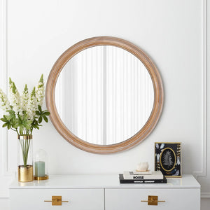 English Elm 27.5-Inch Round Wall Mirror – Rustic Farmhouse Decor With Distressed Whitewash Frame For Any Room W2295P339108