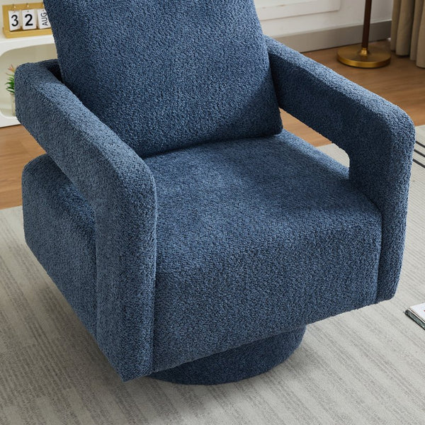 English Elm 29.13" Swivel Accent Chair — Modern Bouclé Rotating Lounge Seat with Removable Cushion & Solid Wood Frame Navy W3188P280198