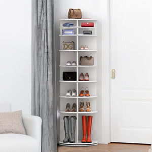 English Elm 8 Tier Rotating Shoe Rack Tower - 360° Spinning Organizer Holds 28 Pairs, Sturdy PVC Space-Saver White W2641P303444
