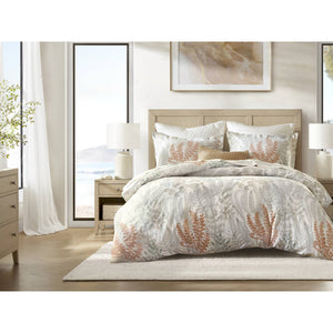 JLA Home Harbor House - 100% Cotton Sateen Duvet Cover Set with 300TC, OEKO‑TEX Certified, Shell Buttons & Corner Ties Terracotta/Linen HHD12-1952