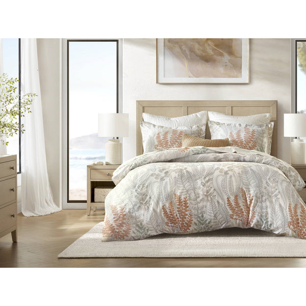 JLA Home Harbor House - 100% Cotton Sateen Duvet Cover Set with 300TC, OEKO‑TEX Certified, Shell Buttons & Corner Ties Terracotta/Linen HHD12-1952