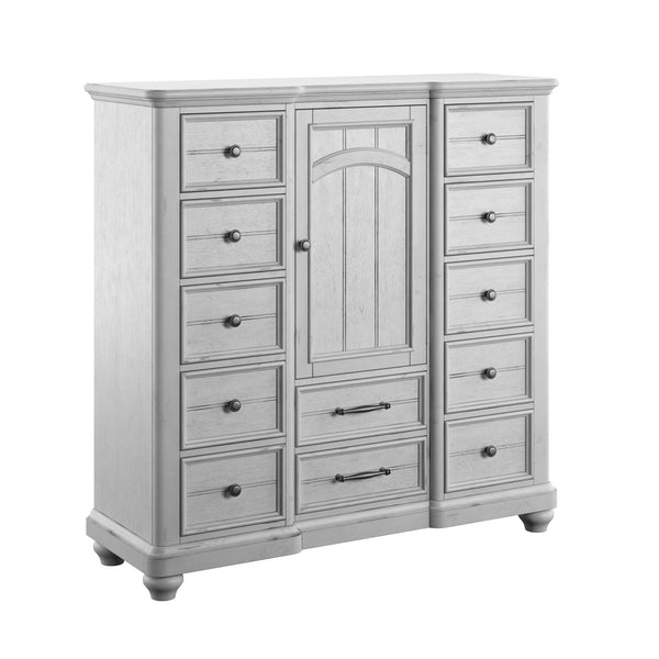 English Elm Wallace & Bay - Gray 12-Drawer Master Chest With Cabinet — Coastal Farmhouse Wood Dresser, Soft Gray Finish, 56" H B361P384422