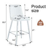 English Elm Modern White Pu Bar Stool - Silver Metal Legs With Cross Reinforcement.White,Silver Metal Legs,Bar Stool.Set Of 2 Chairs.