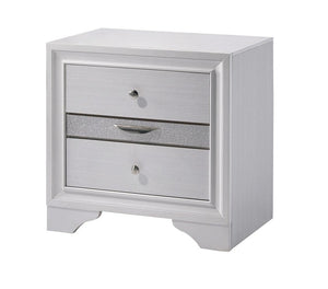 English Elm Contemporary Nightstand with Silver Accents, Solid Wood Veneer, English Dovetail Drawer, Sleek Shine White 30 L x 20 W x 30 H B2741P375925
