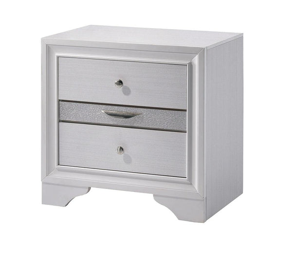 English Elm Contemporary Nightstand with Silver Accents, Solid Wood Veneer, English Dovetail Drawer, Sleek Shine White 30 L x 20 W x 30 H B2741P375925